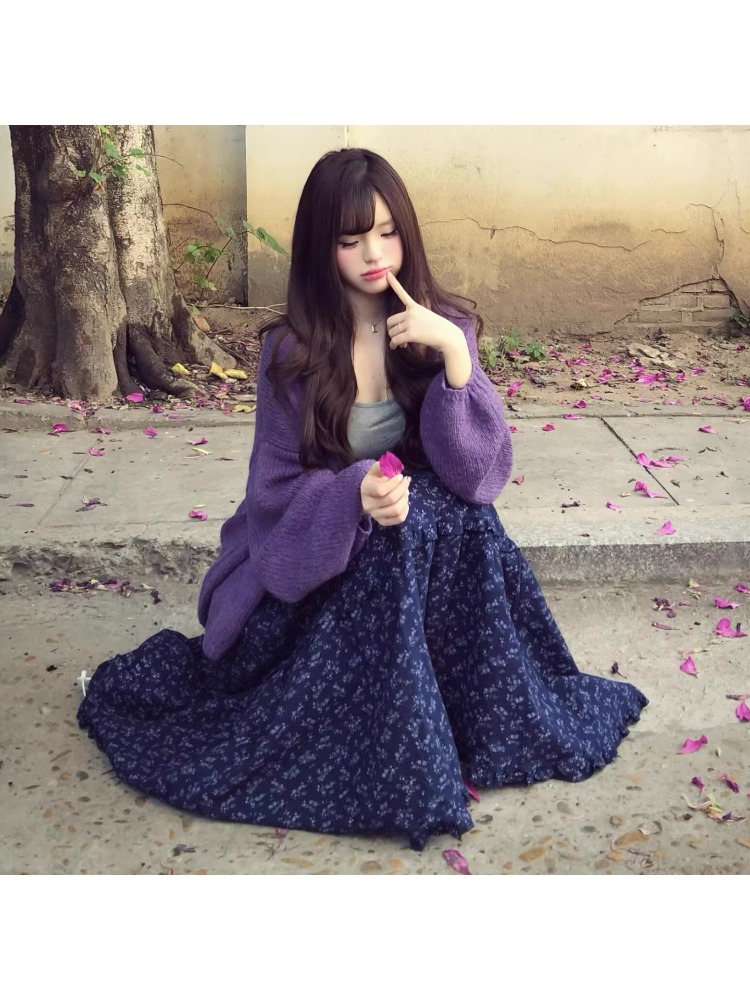 Midi Skirt Floral - Büyük Beden Kadın Yüksek Bel Çiçek