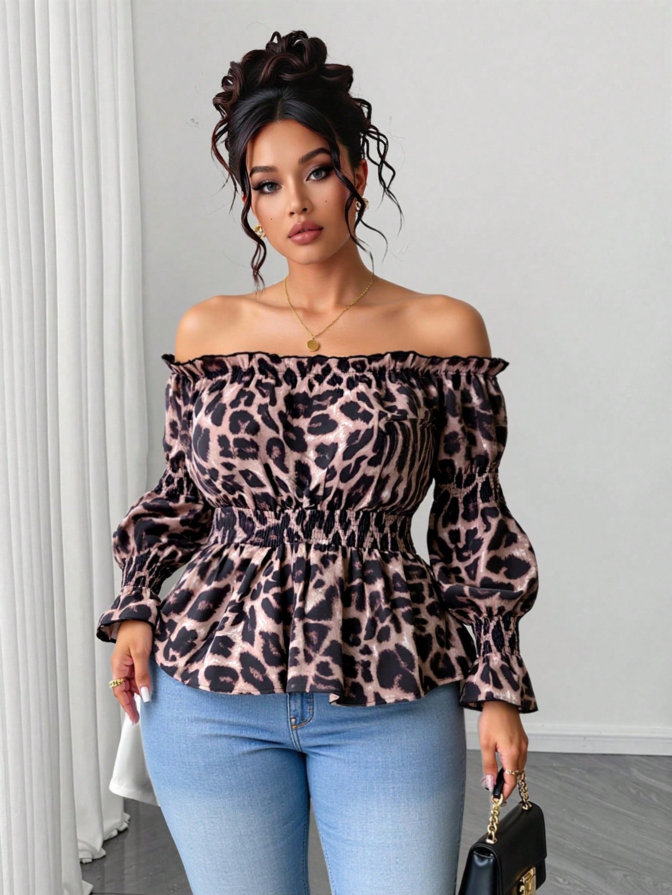 Büyük Beden Kadın Leopar Desen - Blouse Off Shoulder incelemesi ve fiyatı