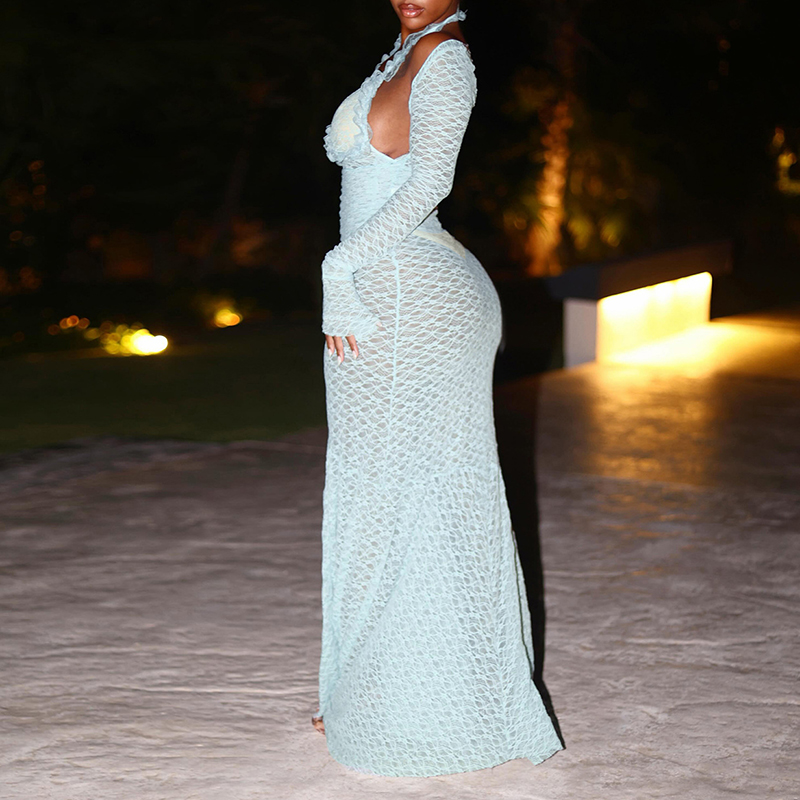 Kadın Halter V Yaka Şeffaf Fil - Maxi Dress Halter incelemesi ve fiyatı